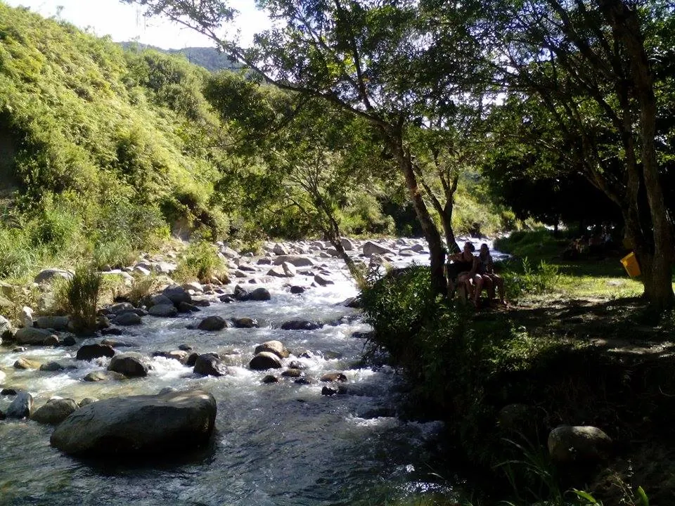 Cauce rocoso de la quebrada Santa Gertrudis, con agua corriente y vegetación.